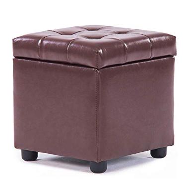 Imagem de Banqueta de armazenamento Otomano de armazenamento de couro sintético dobrável, banquinho de pés cubo com caixa de armazenamento de armazenamento Caixa de brinquedos Tamborete de troca de sapato E 35x
