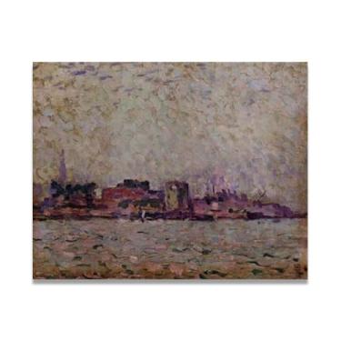 Imagem de LKXGRRSFG Morning Fog At The HarborThéo van Rysselberghe: Impressão em tela neoimpressionista belga chave 27,5 x 91 cm sem moldura