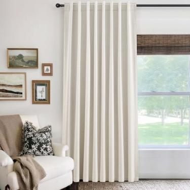 Imagem de Cortinas blackout creme 152 cm cortinas de linho natural extra largas 84 polegadas para sala de estar quarto aba traseira isolamento térmico 100% preto para janela com eficiência energética marfim