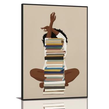 Imagem de KISSFOX Arte de parede em tela afro-americana da moda mulher negra com livros emoldurado arte de parede moderna meninas negras decoração de parede impressões de arte modernas pinturas abstratas arte