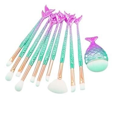 Imagem de Kit de Pincéis de Maquiagem Cauda de Sereia - 11 Peças para Olhos, Face e Lábios
