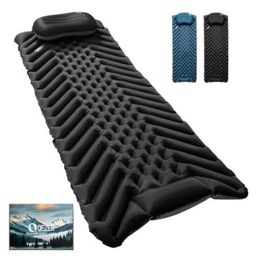 Imagem de QEZER Combo de almofada e travesseiro inflável ultraleve - Colchão de ar portátil para acampamento, caminhadas, viagens - durável e confortável (preto/cinza)