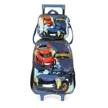 Imagem de Kit Mochila de Carrinho Infantil + Lancheira Luxcel IC41282 Batman/Bat