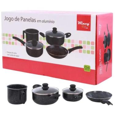 Imagem de conjunto Panela de Aluminio com 4 peças tampa de vidro resistente Winc