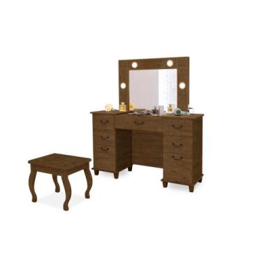 Imagem de Penteadeira New Seul Led Camarim Espelho Com Banqueta Malbec - Luapa