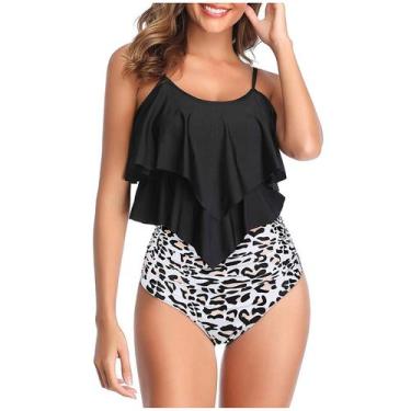 Imagem de Maiô feminino de cintura alta de duas peças com babados e parte inferi