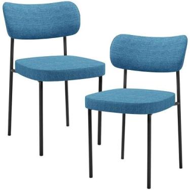 Imagem de Kit 02 Cadeiras Estofadas Para Sala De Jantar Melina L02 Linho Azul - 