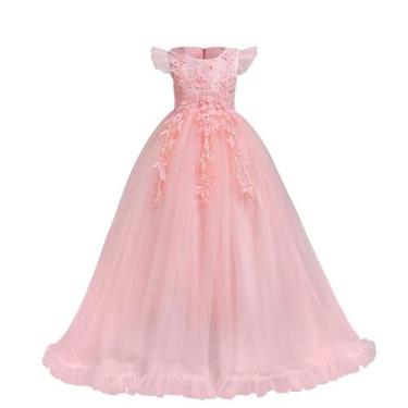 Imagem de Vestido de dama de honra IBTOM CASTLE Girls Long Tule Blush Pink