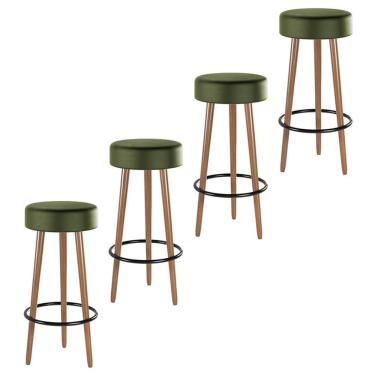 Imagem de Kit 04 Banquetas Cozinha Londres Estofada D-33 com Pés de Madeira Couríssimo Verde - Desk Design
