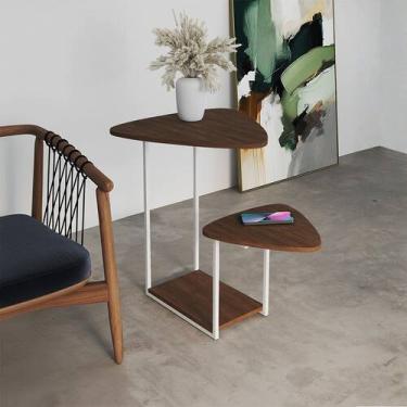 Imagem de Mesal Lateral Cibele Tampo Esfiha Ferro Branco Tampo Amêndoa - CASA PR