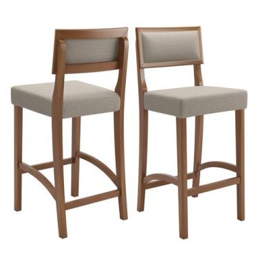 Imagem de Kit 2 Banquetas Altas Bar Luxo Comfort Banco Pés Em Madeira Maciça Bal