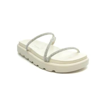 Imagem de Tamanco Feminino Vizzano Rasteiro Tiras Brilhantes Branco 34