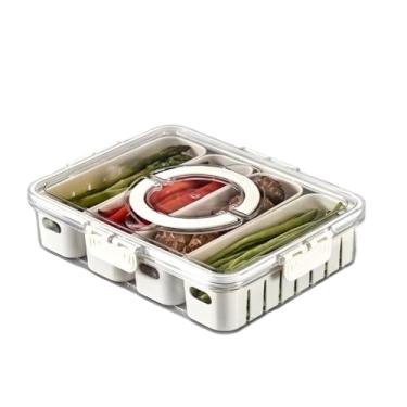 Imagem de Caixa Organizadora De Alimentos Transparente Geladeira Empilhável Multiuso Com Divisórias(Caixa 4 Retangulares Longas)