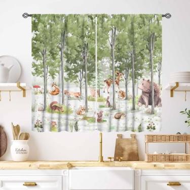 Imagem de Cortinas florestais para quarto de crianças, aquarela floresta selvagem urso raposa rústica, tratamentos de janela para bebês, meninos, meninas, quarto, sala de estar, berçário, 2 painéis, 132 x 99 cm