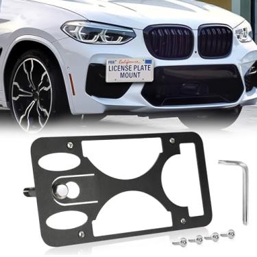 Imagem de Moldura frontal sem furadeira compatível com BMW X3 M 2020-2025 Suporte de gancho de reboque para placa de carro antifurto Capas de etiqueta de carro à prova de ferrugem, acessórios à prova de