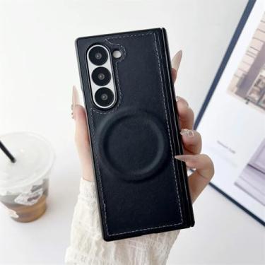 Imagem de Capa protetora magnética de couro para Galaxy Z Fold5 com dobradiças (para Galaxy Z Fold5/preto)