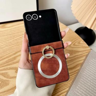 Imagem de Capa para Galaxy Z Flip5, capa magnética de couro sintético com suporte de anel e proteção de dobradiça (para Galaxy Z Flip5/marrom)