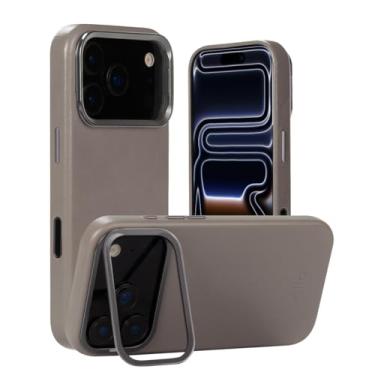 Imagem de alto Capa de couro italiano compatível com iPhone 17 Pro 2025, capa protetora magnética compatível com MagSafe, série Uplop (iPhone 17 Pro, 6,3 polegadas, cinza cimento)