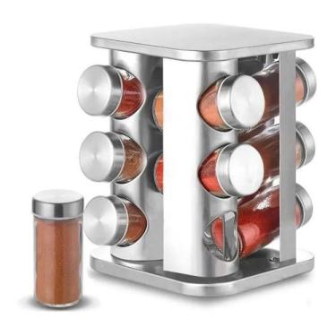 Imagem de Porta condimentos 12pçs de vidro c/ suporte inox - Lin Ran
