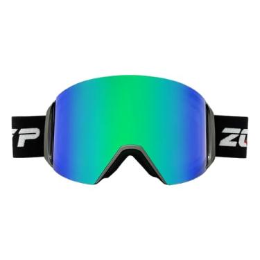 Imagem de YMTSGEQ Óculos de esqui, lentes magnéticas intercambiáveis antiembaciamento 100% proteção UV400 OTG óculos de neve para homens e mulheres (armação preta alça preta - lente verde Revo (Vlt 23%))