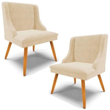 Imagem de Kit 2 Cadeiras Decorativas Sala De Jantar Pés Palito De Madeira Firenze Suede Bege/natural G19