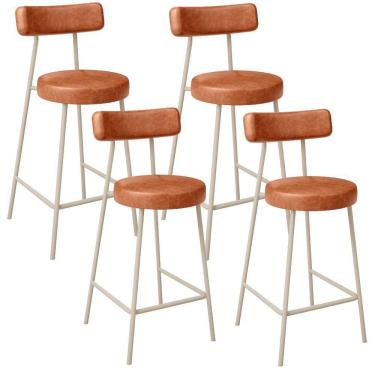 Imagem de Kit 04 Banquetas Baixa Cozinha Sala Jantar Bancada Milão Arena L02 Couríssimo Camel - Lyam Decor