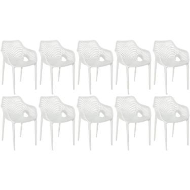 Imagem de Kit 10 Cadeiras De Jantar Design Suits Com Braços Empilhável Em Polipropileno - Branco