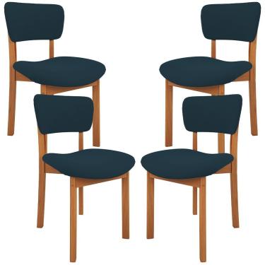 Imagem de Kit 04 Cadeiras Dara Estrutura Madeira Estofada Suede Azul para Sala de Jantar e Cozinha
