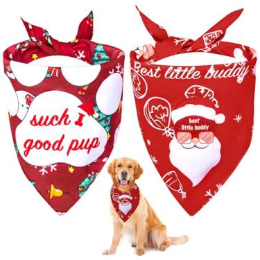 Imagem de Bandana de Natal para cães, pacote com 2, cachecol de árvore de Natal e Papai Noel, presente para meninos e meninas, tecido durável premium, bandanas de férias para cães médios e grandes, roupa de