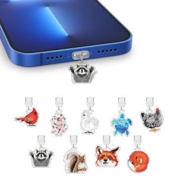 Imagem de FINCIBO Conjunto de 9 peças de berloque de plugue de poeira compatível com porta de carregamento tipo C, acessórios de plugue de poeira USB-C para celulares, tablets, e-reader, leitores amantes de