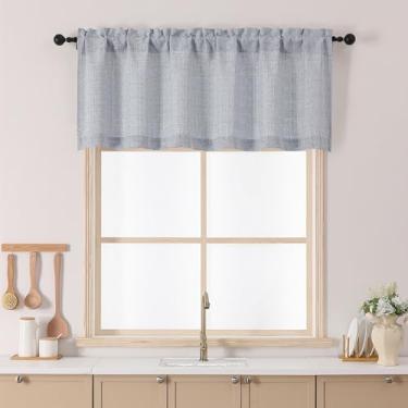 Imagem de Chyhomenyc Cortinas de cozinha cinza de 55 cm de comprimento, filtro de luz de linho sintético texturizado pequena meia janela cortina de café, cortinas curtas para armário banheiro porão trailer