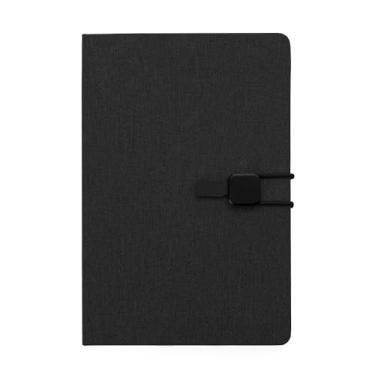 Imagem de Caderno de Anotações com Elástico – Capa Dura em Tecido Poliéster, 80 Folhas Pautadas Bege, Formato A5 (21,4x14,5cm) – Design Elegante e Resistente (Preto)