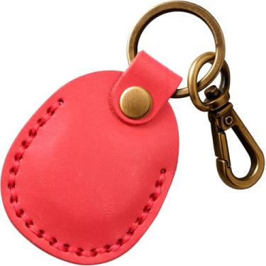 Imagem de Q1T5 Suporte de Airtag de couro legítimo, chaveiro portátil com chaveiros, cobertura total, etiquetas de ar, capa oculta, compatível com AirTags, vermelho brilhante