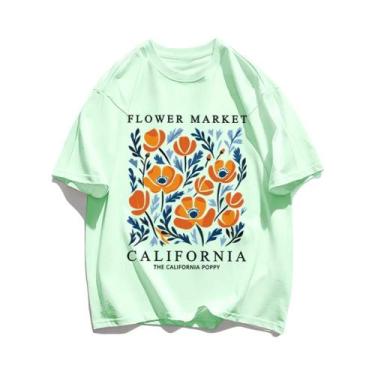 Imagem de Camiseta Feminina Casual de Algodão - Estampa Floral Amarela - Manga C