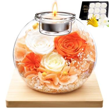 Imagem de Aviski Presente de Ano Novo para Mãe Flor Eterna Preservada com Vela de Natal (Laranja, Amarelo Limão, Branco)