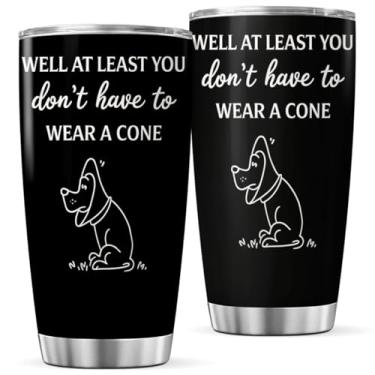 Imagem de KOIXA Citação engraçada de cachorro Well At Least You Don'T Have To Wear A Cone 590 ml copo de aço inoxidável presente para amantes donos de animais veterinários chá isolado café quente gelado fresco