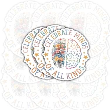 Imagem de 3 peças Celebrate Minds of All Kinds Sticks, decalque de vinil inspirador de aceitação da neurodiversidade flor cerebral para laptop, garrafa de água, carro, caderno, professor, presente de