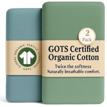 Imagem de Lençóis de berço orgânicos GOTS 83 x 50 para Baby Delight Beside Me Dreamer, Maxi-COSI Iora, 200 g/m2 de algodão turco mais espesso e macio, pacote com 2, lençóis retangulares Angelbliss Baby