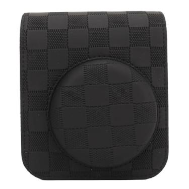 Imagem de Cryfokt Capa de Câmera Instantânea Xadrez Xadrez Vintage para Mini 12 Bolsa de Armazenamento de Viagem Com Alça de Ombro para Fuji Mini12 (Preto)