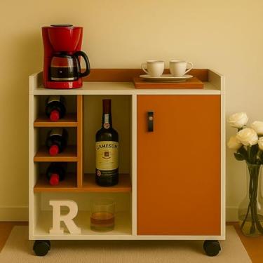 Imagem de Aparador Balcão Adega Bar Buffet Com 1 Porta Rodinhas OffWhite/Nature