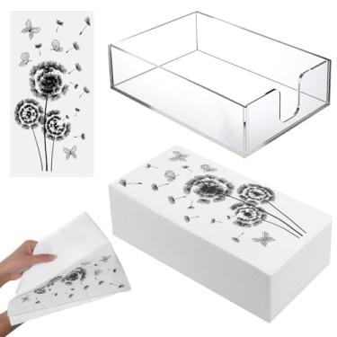 Imagem de Toalhas de mão descartáveis de 100 folhas com suporte de guardanapo acrílico, toalhas de hóspedes de banheiro de plantas guardanapo de papel macio para convidados guardanapos descartáveis para