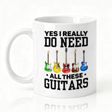 Imagem de SRWNFOS Caneca de cerâmica dupla face I Really Do Need These Guitars, Caneca engraçada de colecionador de guitarra, xícara de café para guitarrista, presentes de guitarrista para amigos da família