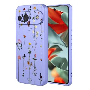 Imagem de OEURVQO Capa artística para Google 9, capa de silicone líquido de toque macio com forro fofo, compatível com carregamento sem fio, capa protetora para Google Pixel 9, roxo elegante