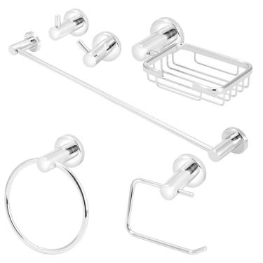 Imagem de Kit Acessórios Banheiro Metal Cromado 6 Peças Completo