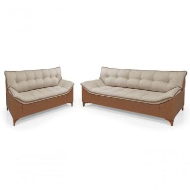 Imagem de Sofá Veneza Conj. 2 E 3 Lugares Composê Linho/courissimo Fixo Base Madeira Império Bege 201/856