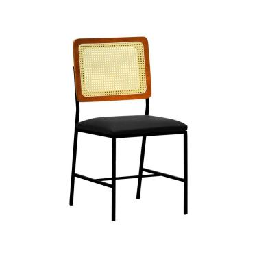 Imagem de Cadeira Lyon Metal Encosto Anatômico Telinha Natural Assento Estofado - Preto-amêndoa Corano Preto