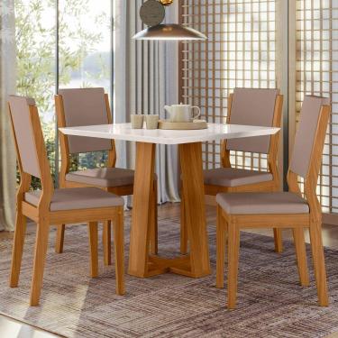 Imagem de Conjunto Sala De Jantar Mesa Rubi 90cm Com 4 Cadeiras Carol Ypê/off White/lux - New Ceval 