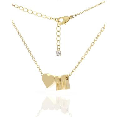 Imagem de Colar feminino com inicial banhada a ouro 18K delicado – Colar pequeno com pingente de coração em delicada corrente de cabo – Linda joia com monograma do alfabeto A-Z para mulheres, vem em uma caixa