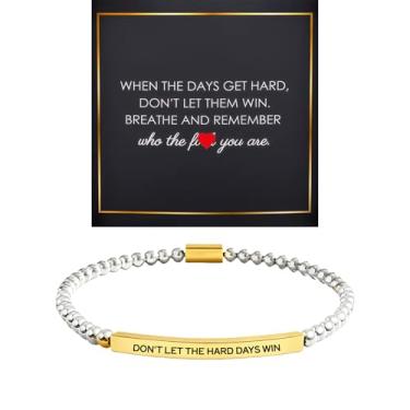 Imagem de sunglnl Pulseira feminina com contas Dont Let The Hard Days Win, tubo de ouro 18 K, com letras ajustáveis, gravadas, metal, contas de aço inoxidável, joias inspiradoras para presentes de amizade