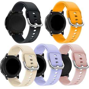 Imagem de LeyuBand Pacote com 5 pulseiras de silicone de 20 mm compatíveis com Amazfit Active 2/Active/GTR Mini/GTS 2 2e 3 4/GTS 2 4 Mini/Bip 3/3 Pro/Bip U Pro/Bip S Lite Smartwatch feminino e masculino